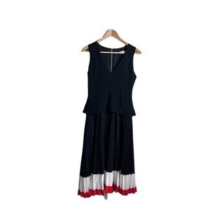 NEW NWT Altuzarra Dress 36 Rosewood Black Red White Pleated Peplum Midi Women’s